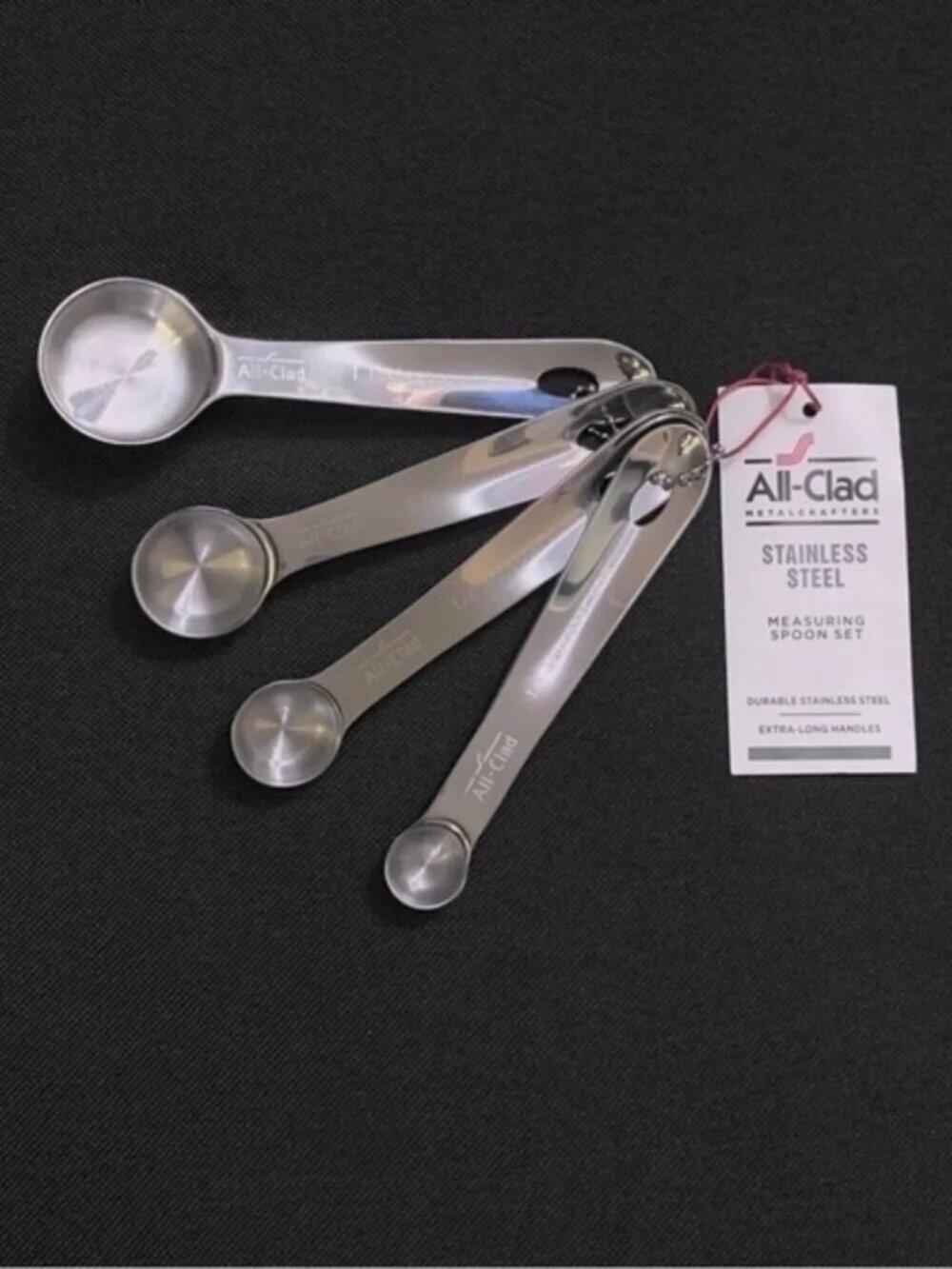All Clad Heavy Gauge Stainless Steel Measuring Spoons w/ Engraved Handles NWT